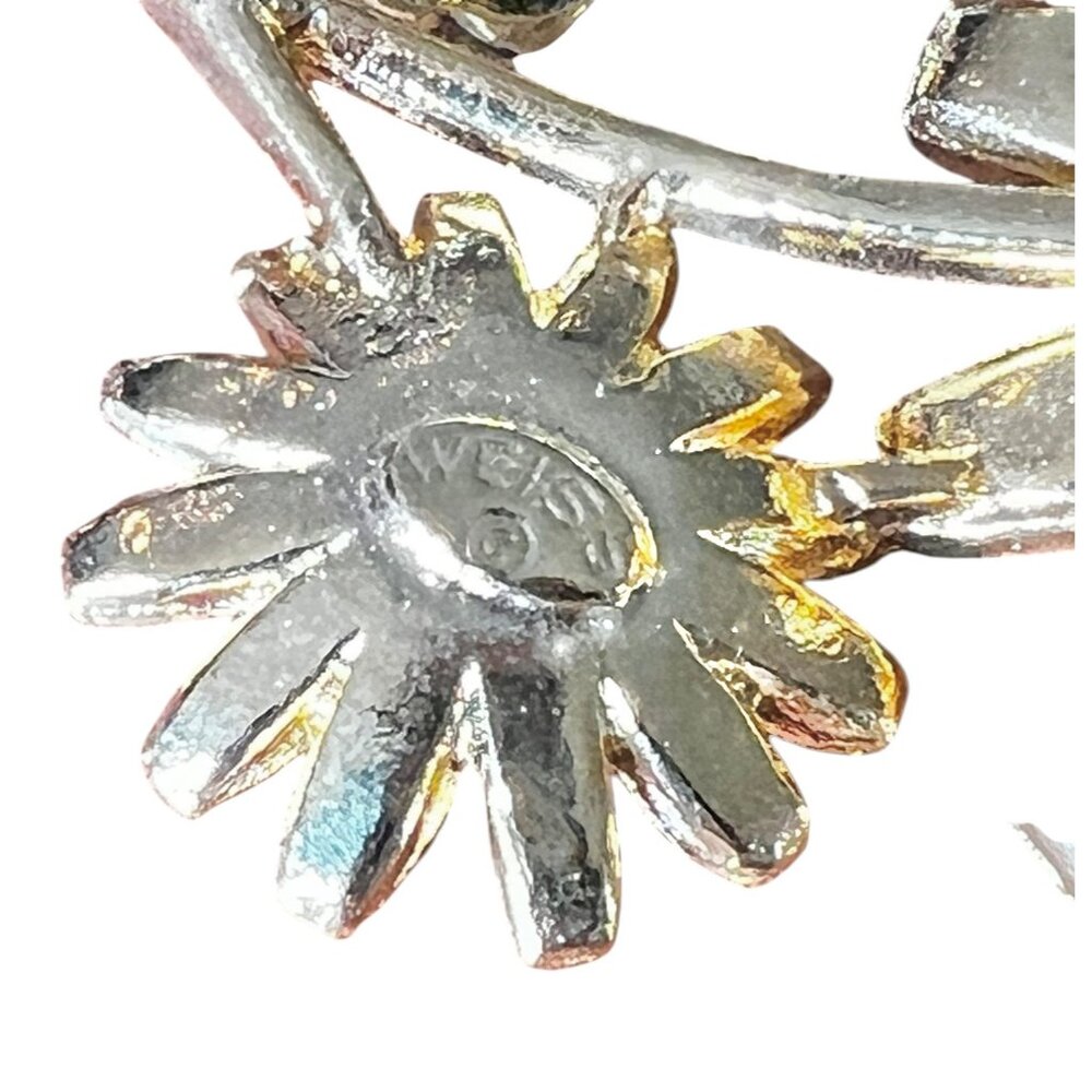 Vintage Albert Weiss Yellow & White Daisy Enamel Gold Tone Brooch Pin 3 Inches F - Picture 7 of 7